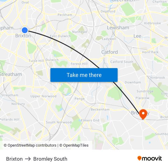 Brixton to Bromley South map