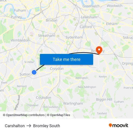 Carshalton to Bromley South map