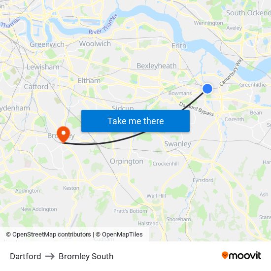 Dartford to Bromley South map