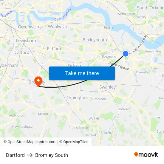 Dartford to Bromley South map