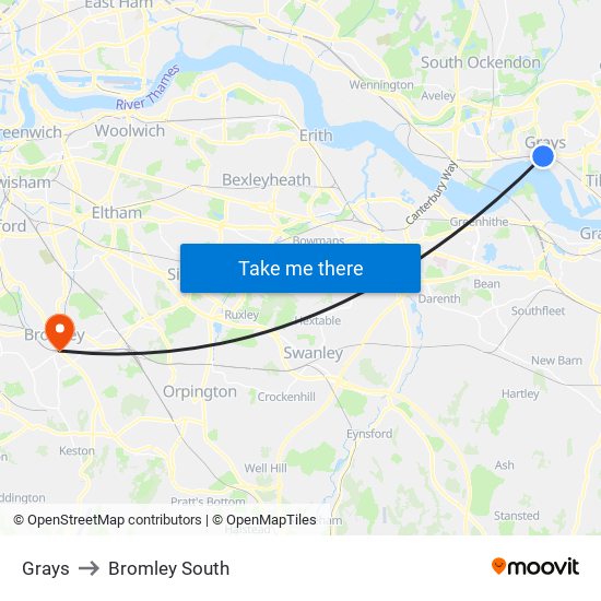 Grays to Bromley South map