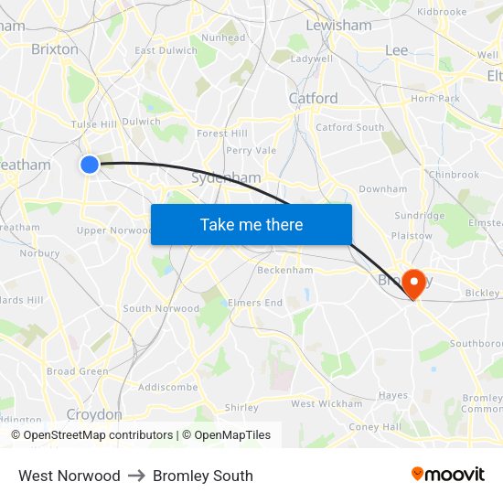 West Norwood to Bromley South map