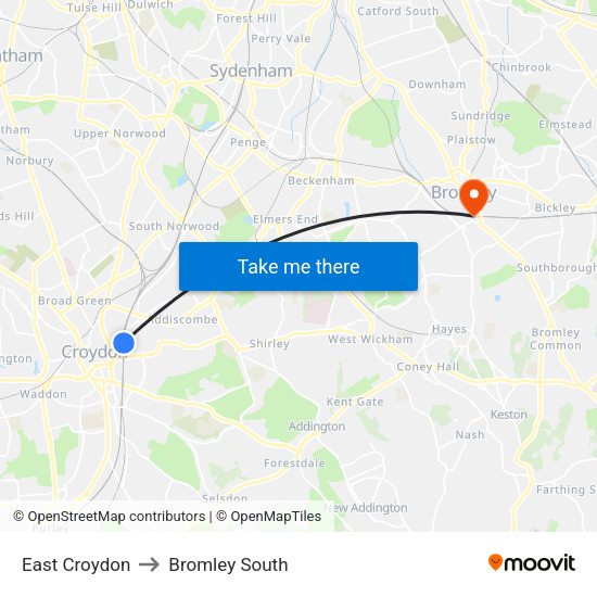 East Croydon to Bromley South map