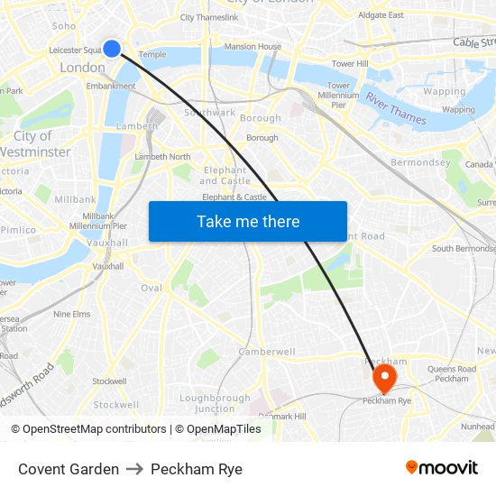 Covent Garden to Peckham Rye map