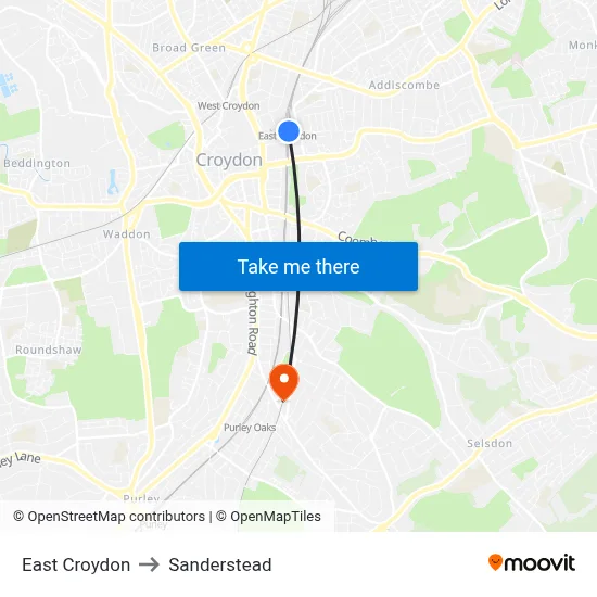 East Croydon to Sanderstead map