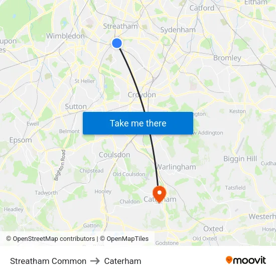 Streatham Common to Caterham map