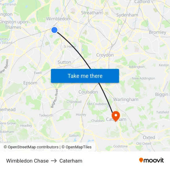 Wimbledon Chase to Caterham map