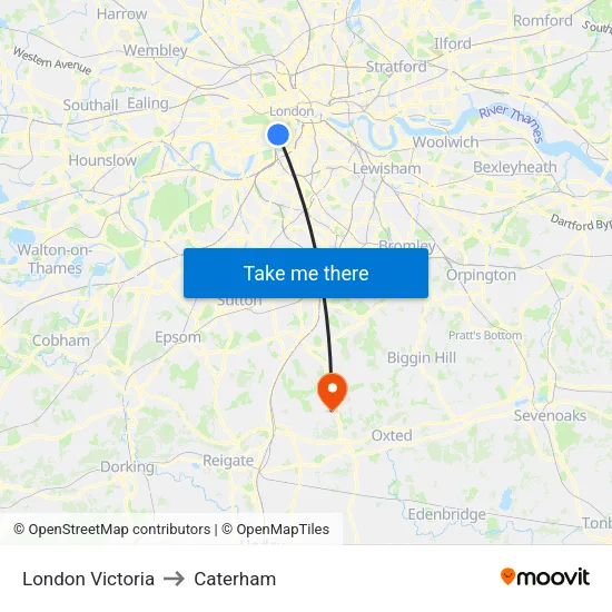 London Victoria to Caterham map