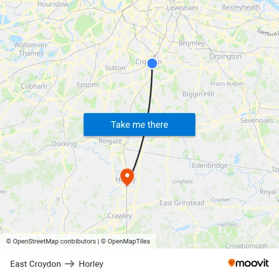 East Croydon to Horley map