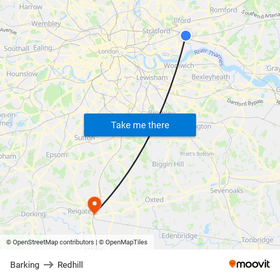 Barking to Redhill map