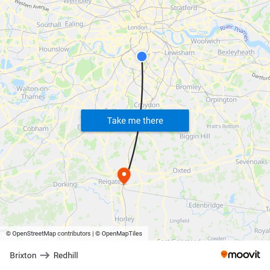 Brixton to Redhill map