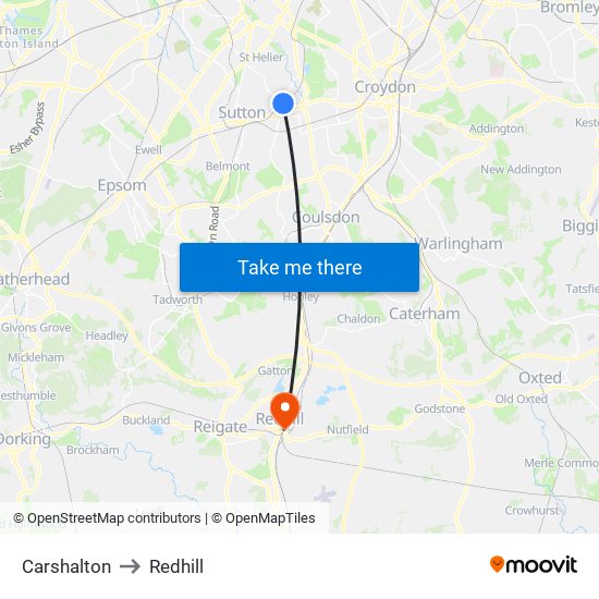 Carshalton to Redhill map