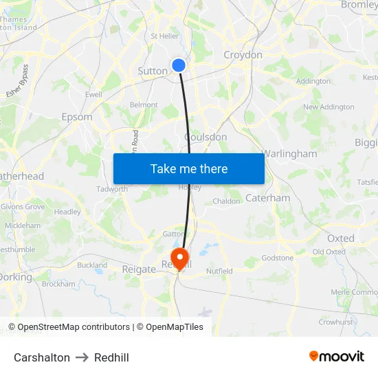 Carshalton to Redhill map
