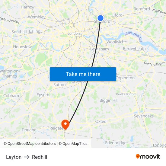 Leyton to Redhill map