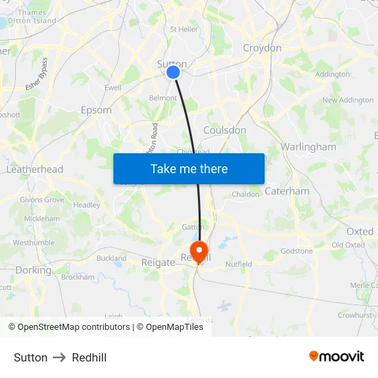 Sutton to Redhill map
