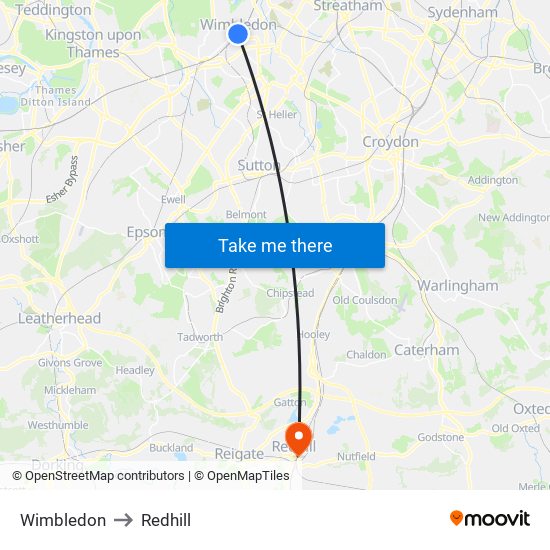 Wimbledon to Redhill map