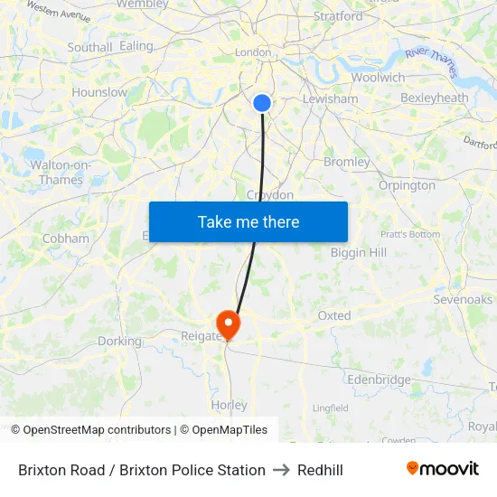 Brixton Road / Brixton Police Station to Redhill map