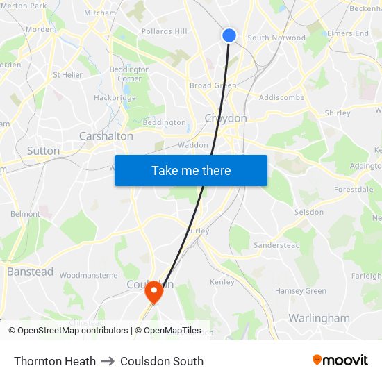 Thornton Heath to Coulsdon South map