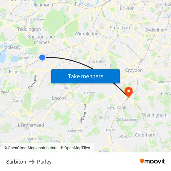 Surbiton to Purley map