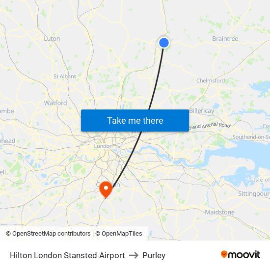 Hilton London Stansted Airport to Purley map