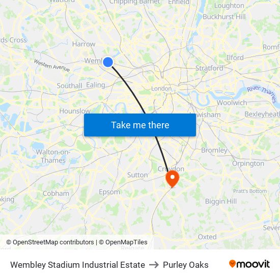 Wembley Stadium Industrial Estate to Purley Oaks map