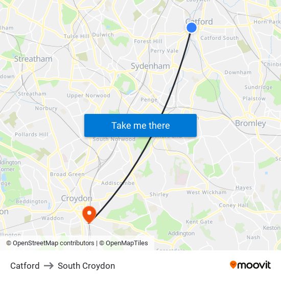 Catford to South Croydon map