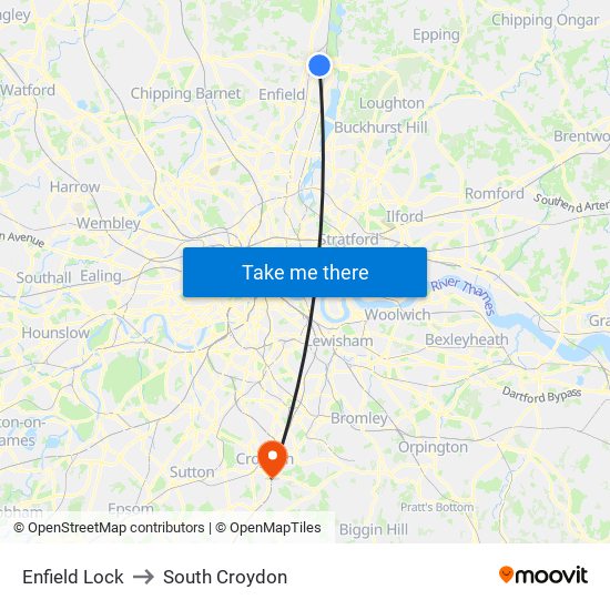 Enfield Lock to South Croydon map