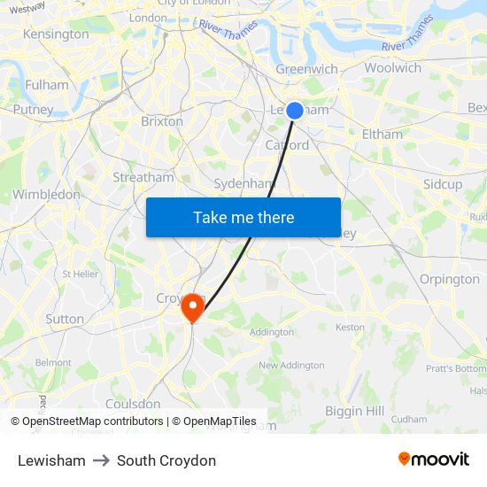 Lewisham to South Croydon map