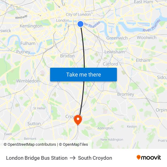 London Bridge Bus Station to South Croydon map