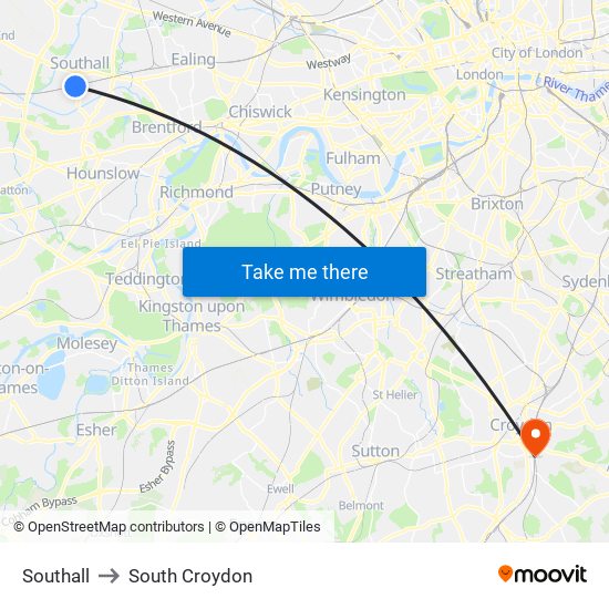 Southall to South Croydon map