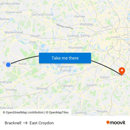 Bracknell to East Croydon map