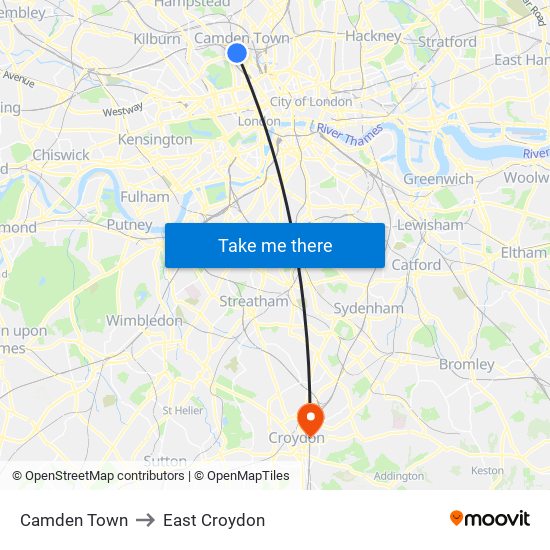 Camden Town to East Croydon map