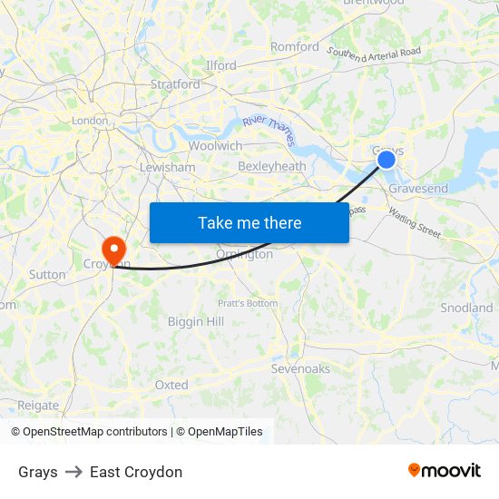 Grays to East Croydon map