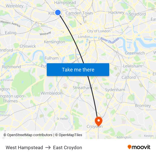 West Hampstead to East Croydon map