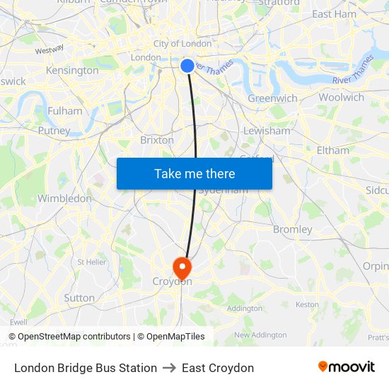 London Bridge Bus Station to East Croydon map