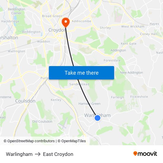 Warlingham to East Croydon map