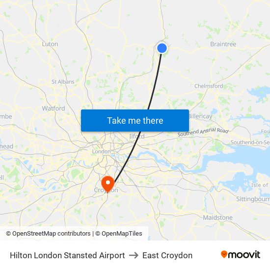 Hilton London Stansted Airport to East Croydon map