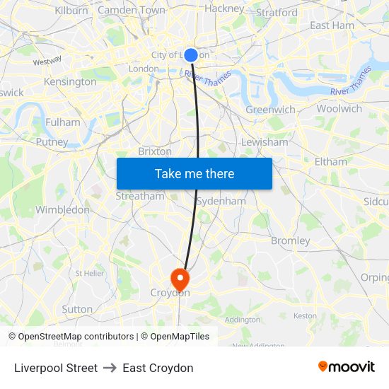 Liverpool Street to East Croydon map