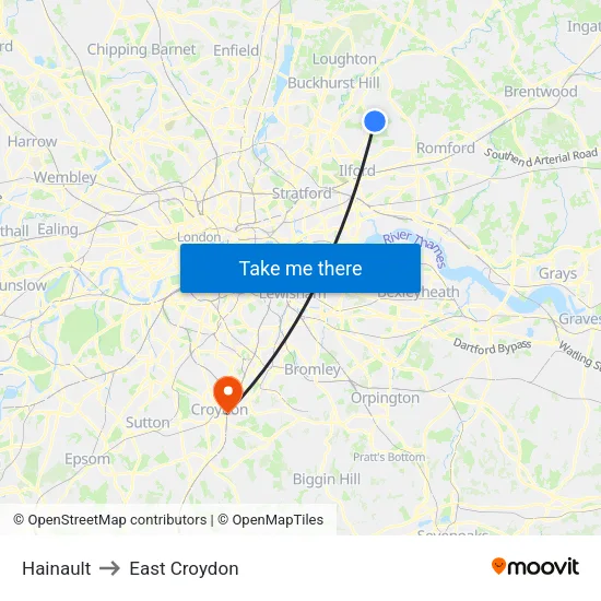 Hainault to East Croydon map