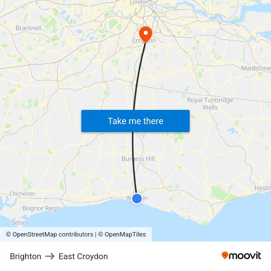 Brighton to East Croydon map