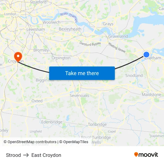 Strood to East Croydon map