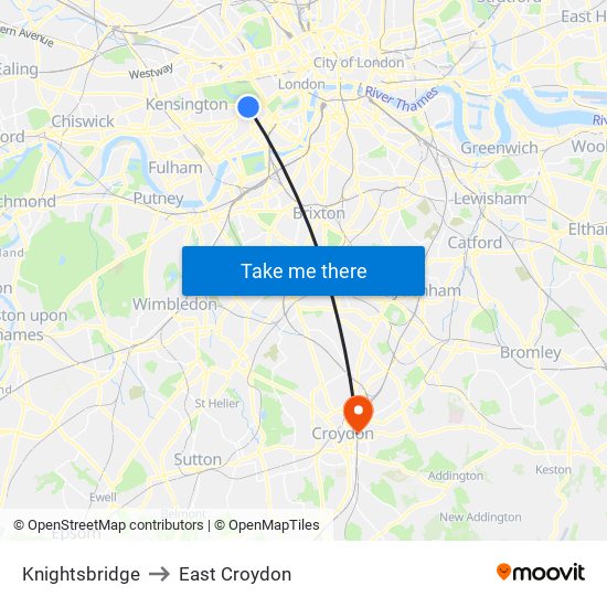 Knightsbridge to East Croydon map