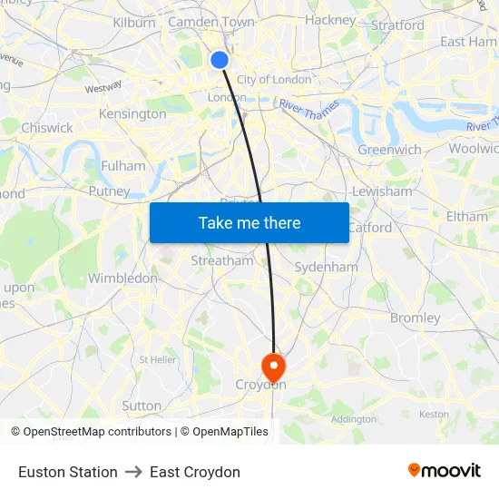 Euston Station to East Croydon map