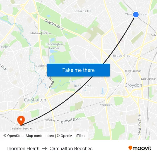 Thornton Heath to Carshalton Beeches map