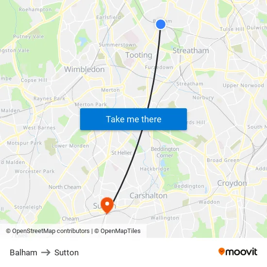 Balham to Sutton map