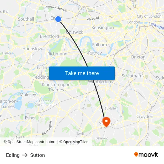 Ealing to Sutton map