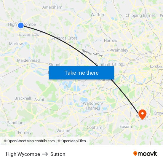 High Wycombe to Sutton map