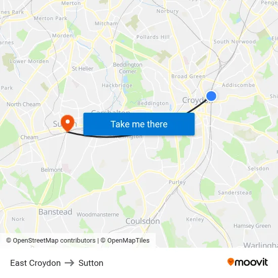 East Croydon to Sutton map