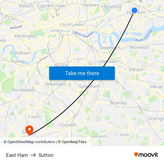 East Ham to Sutton map