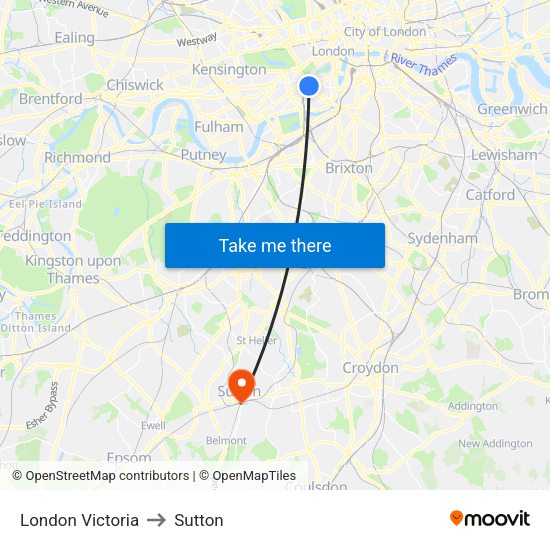 London Victoria to Sutton map